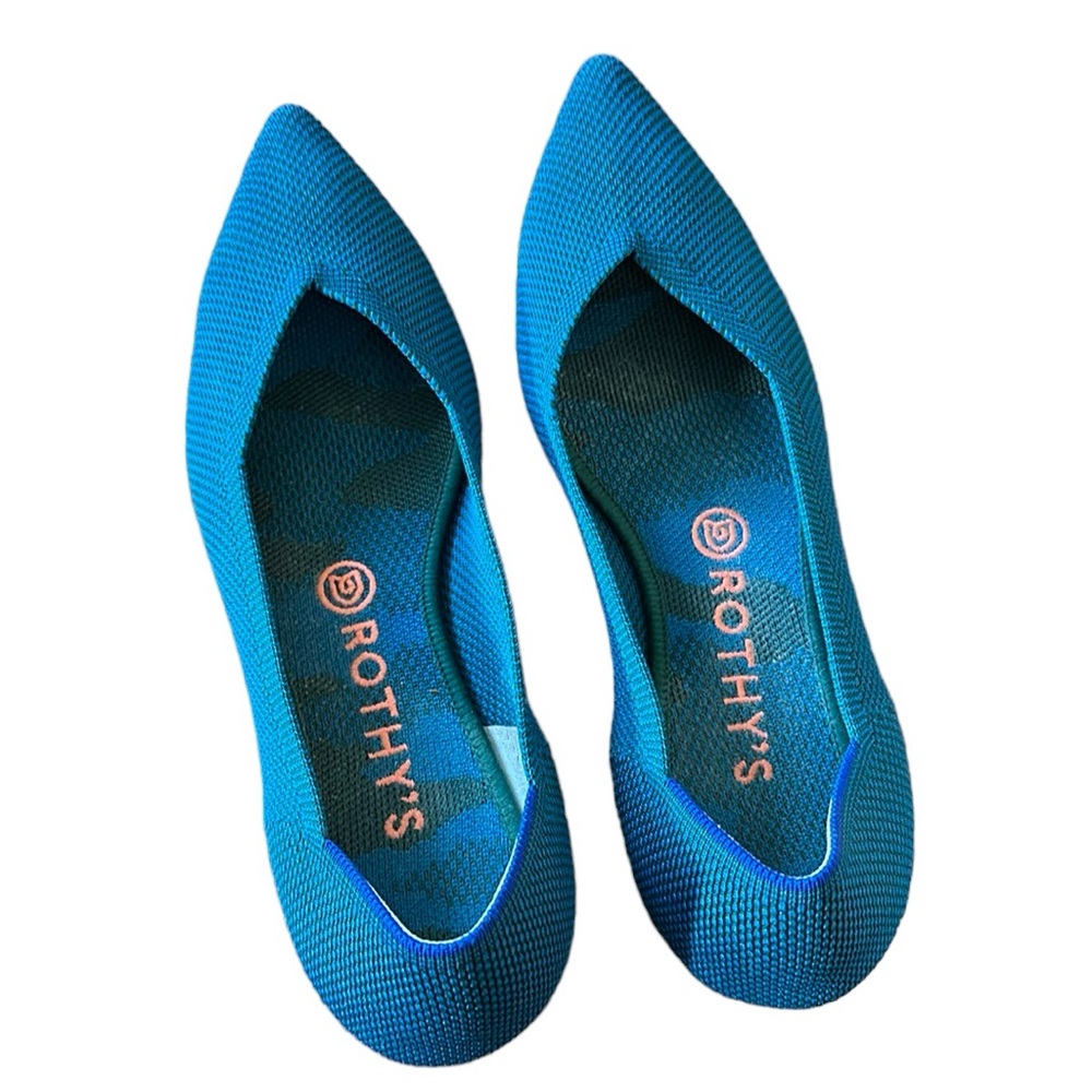 Rothy's The Point Teal Washable Comfort Knit Flats Size 9 Blue Green